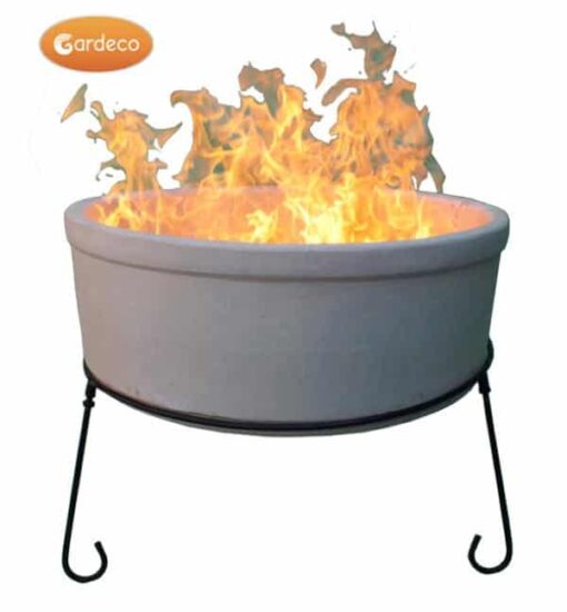 ATLAS Jumbo fire bowl made of Chimalin AFC, inc stand & BBQ grill, glazed ivory