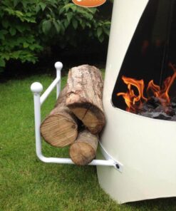 Oslo Steel Chiminea Fireplace in Ivory - Front View Close Up