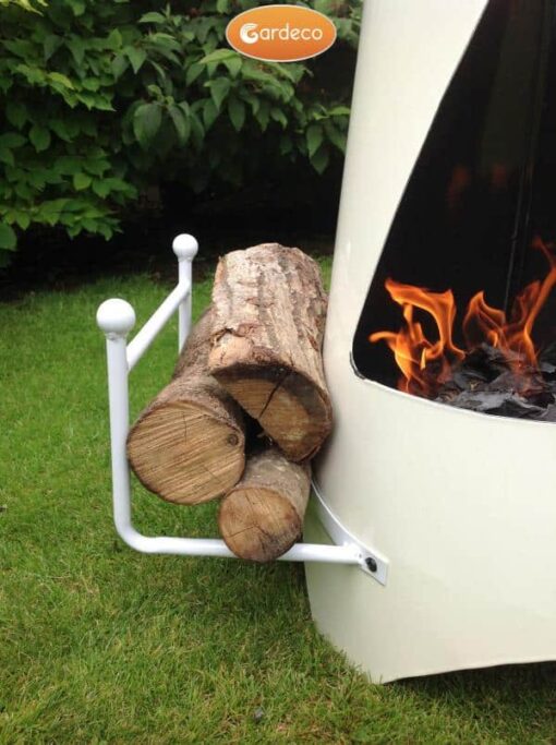 Oslo Steel Chiminea Fireplace in Ivory - Front View Close Up