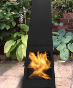 Sven steel chiminea fireplace with fire